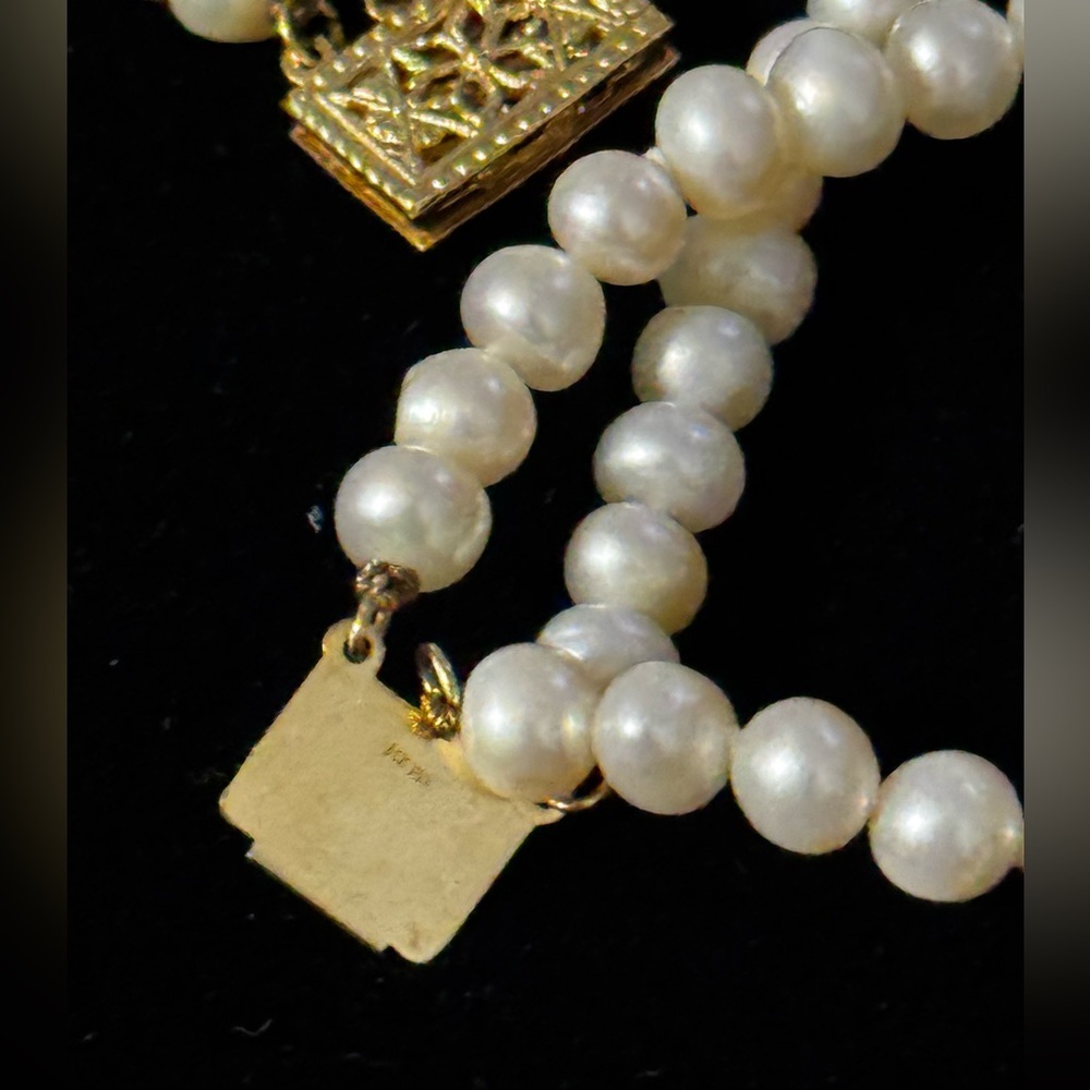 14k Yellow Gold 3 Strand Freshwater Pearl Estate Heirloom Necklace - Picture 8 of 9